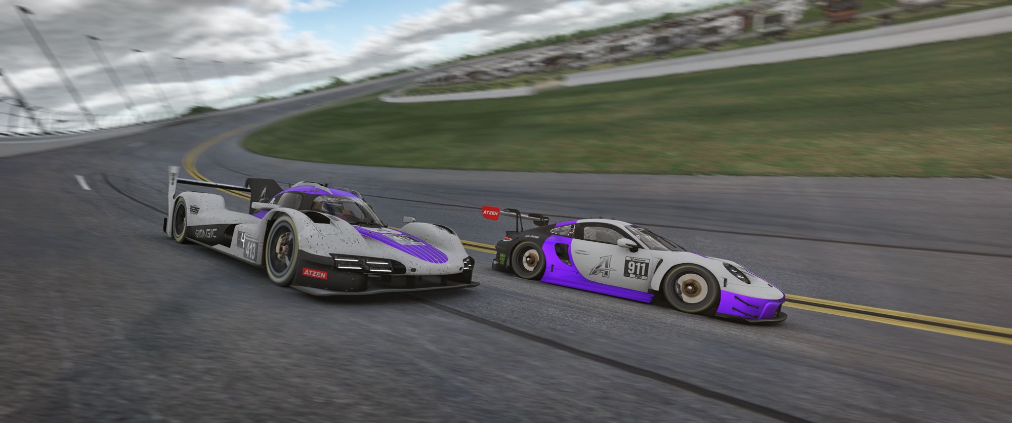 Prototyp und GT3 von Atzen Motorsport nebeneinander im Banking